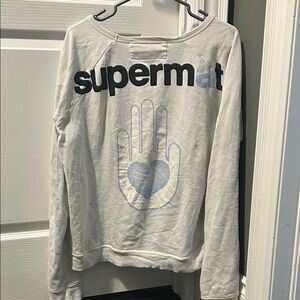 FreeCity White Grayish Sweatshirt with Blue Heart Hand Design